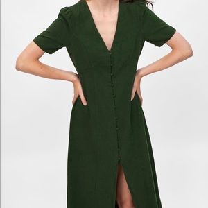 Zara Dark Green Linen Dress Size: S